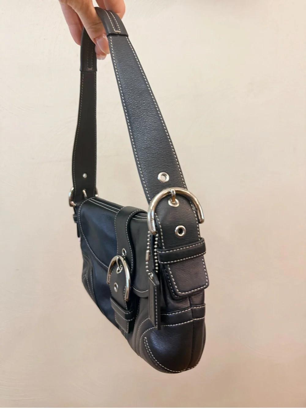 Coach Y2K Soho Black Leather Buckle Flap Shoulder Bag G04S-9247